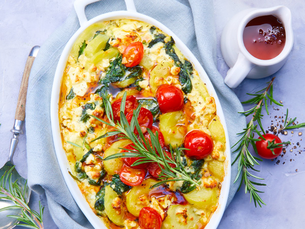 Kartoffelauflauf mit Tomaten-Ahorn-Topping