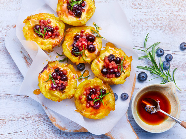 Kartoffeltörtchen mit Ahorn-Schinken-Topping